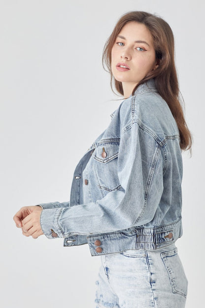 RISEN Full Size Button Down Cropped Denim Jacket-3