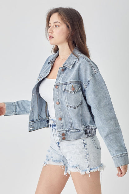 RISEN Full Size Button Down Cropped Denim Jacket-2