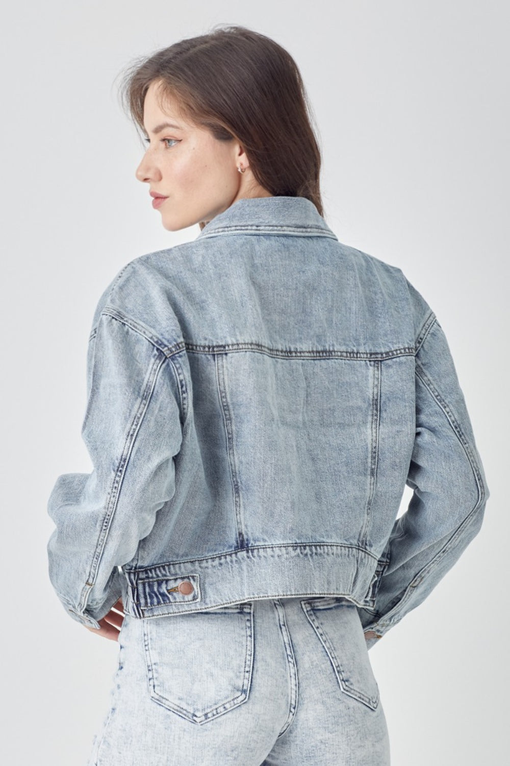 RISEN Full Size Button Down Cropped Denim Jacket-1