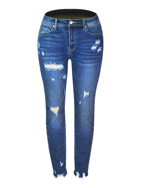 Youth Brand Washed Frayed Tassel Slim High Elastic Skinny Jeans