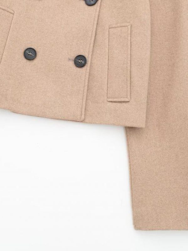 Youth Brand  double-breasted woolen khaki short coat