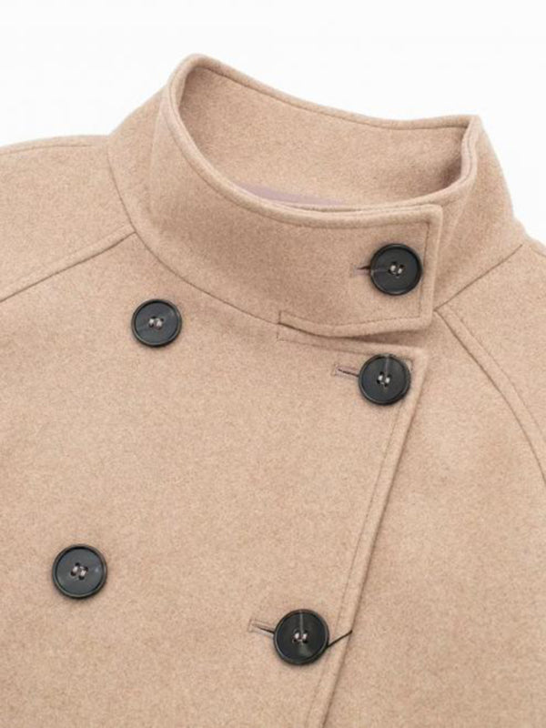 Youth Brand  double-breasted woolen khaki short coat