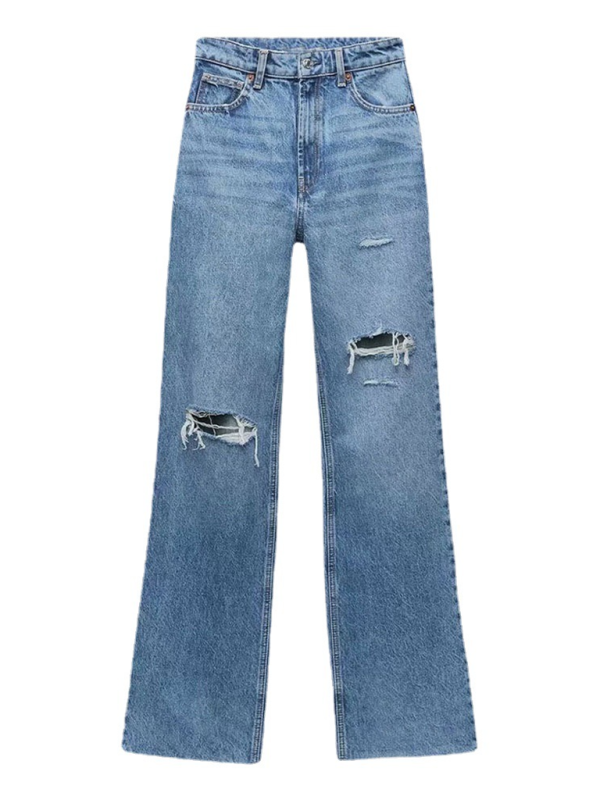 Youth Brand versatile ripped blue wide leg jeans