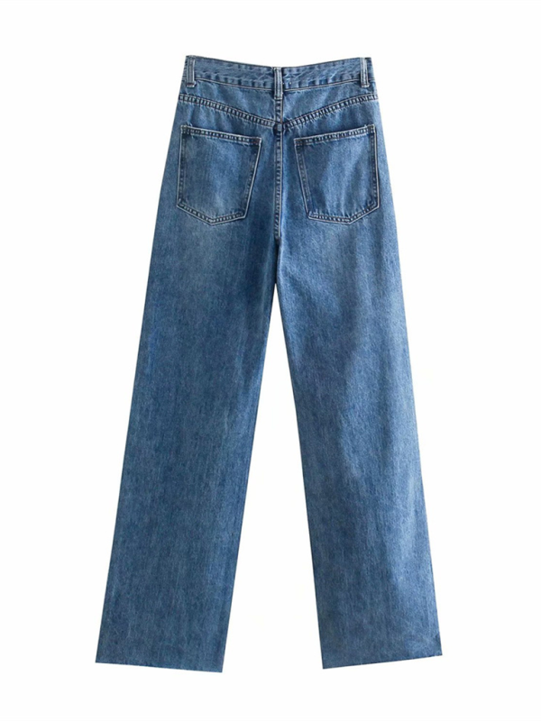 Youth Brand versatile ripped blue wide leg jeans